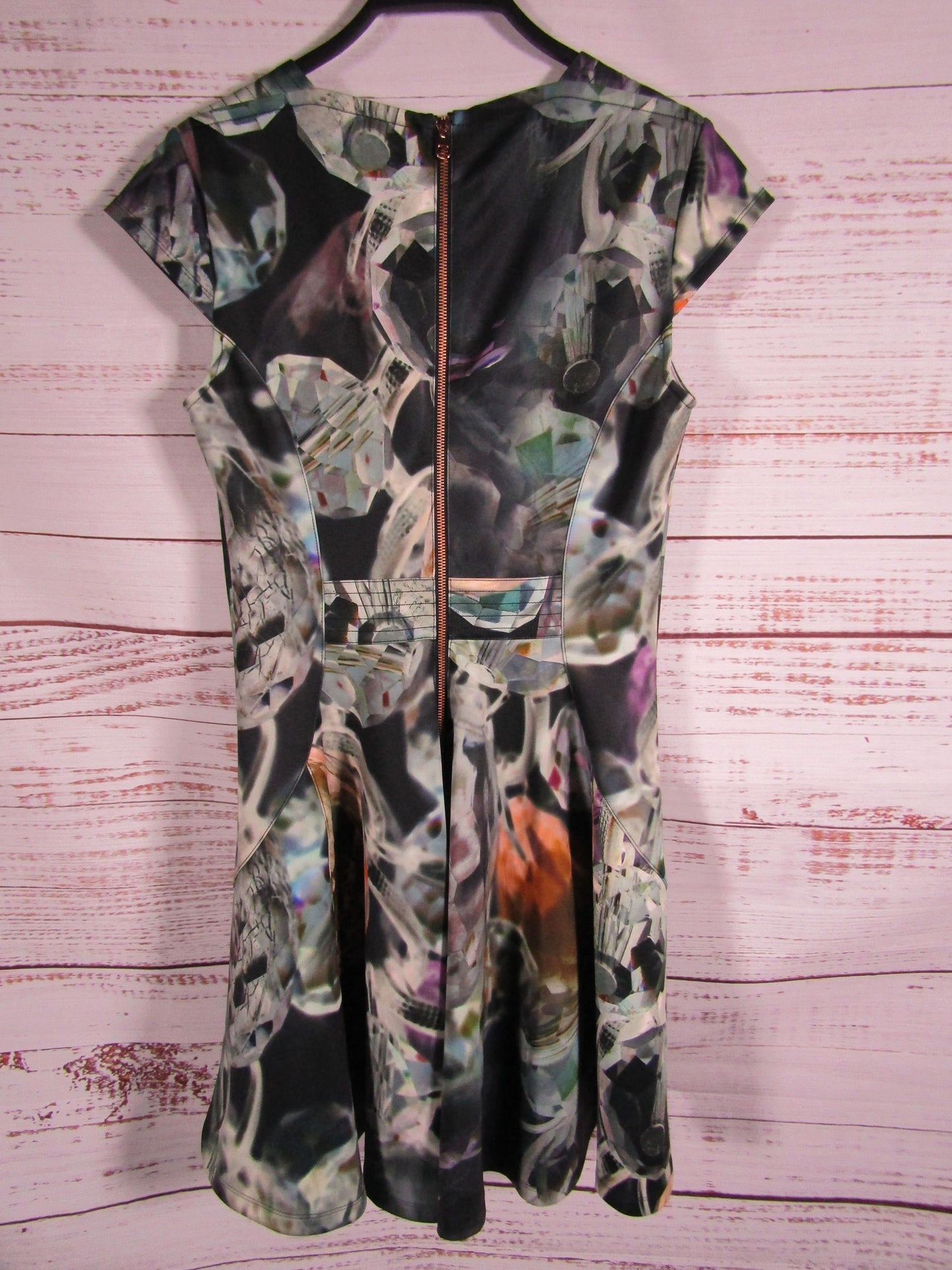 Ted Baker Ullia Women's Multi-Color Jewel Print Pleated Skater Dress Size 8