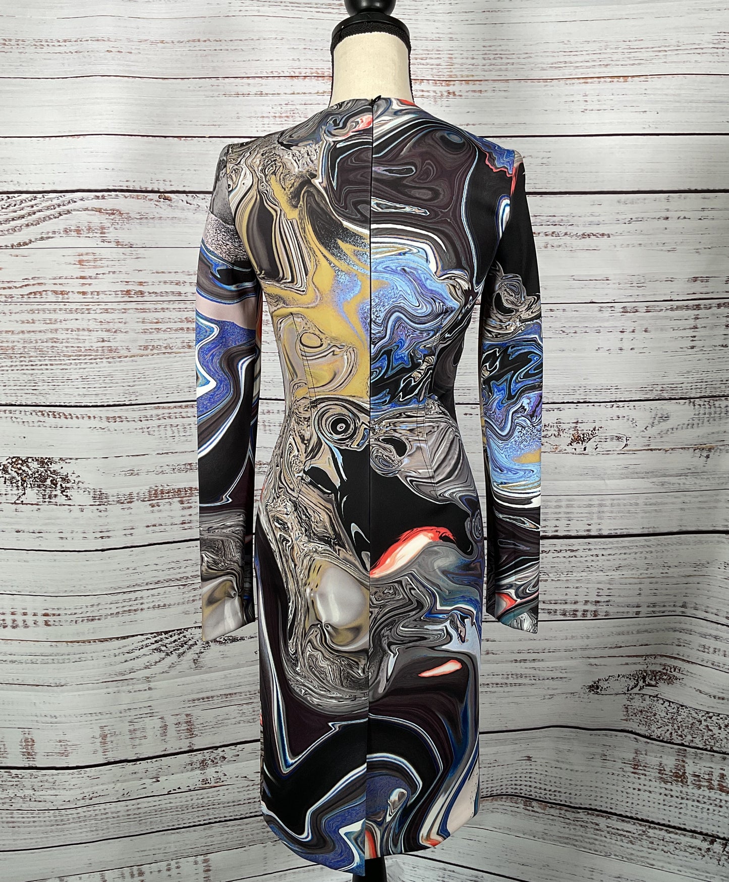 Yigal Azrouel Long Sleeve Scuba Dress Blue Multicolor 6