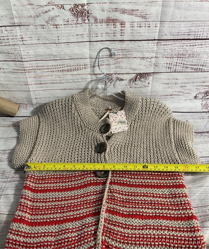 NWT Free People Women's Crochet Knit Double Button Short Sleeve Cardigan Top S