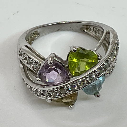 Sterling Silver Amethyst, Peridot, Blue Topaz, Citrine SZ 6.25 Ring- 4.90g