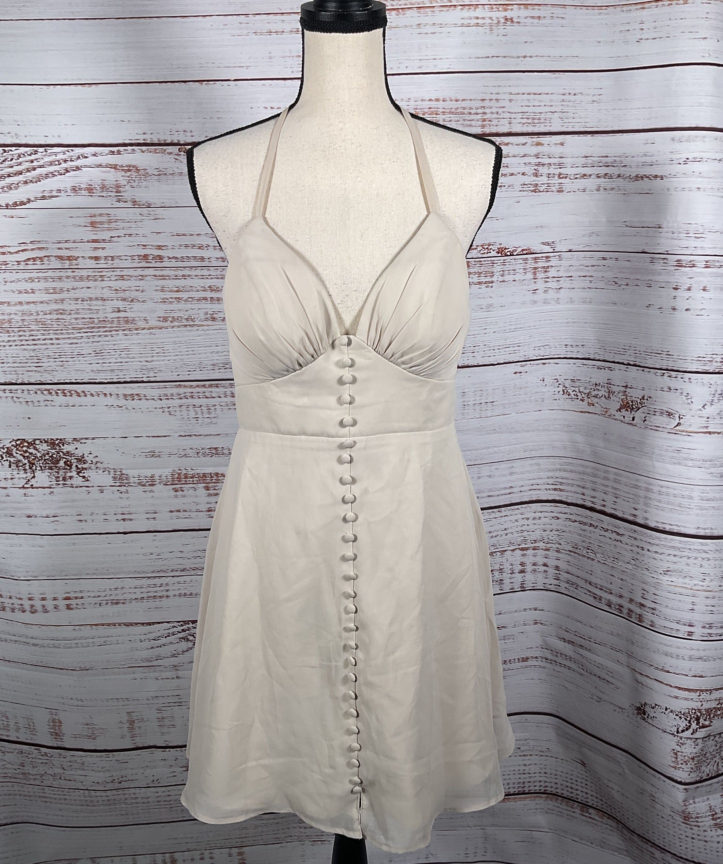 Azazie Button Detail Halter Top Dress Natural A8