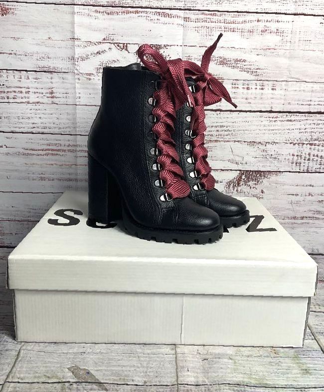 Schutz Leather Zara Lace-Up Boots Black 5