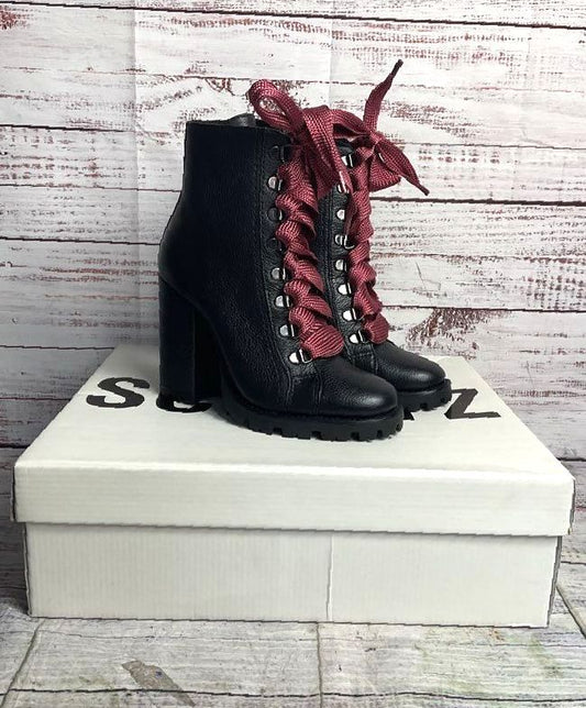 Schutz Leather Zara Lace-Up Boots Black 5