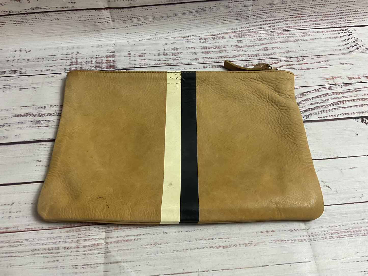 Clare V. Beige Striped Leather Pouch
