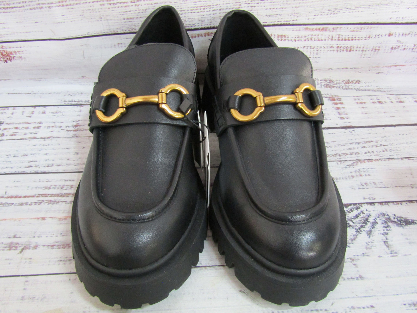 Mango Women's Black Leather Horsebit Loafers Size 8