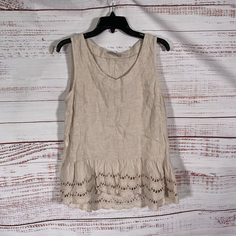 Valentina Naldi Beige Linen Sleeveless Cutout Tank Top Tank Top - Size M