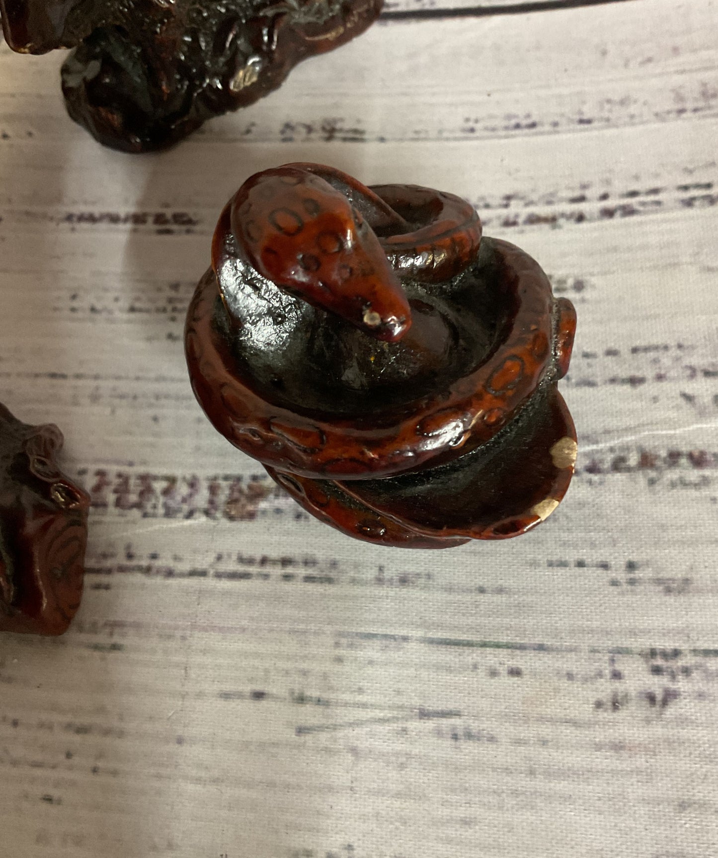 Lot 7 Resin Red Carved Animal Figures