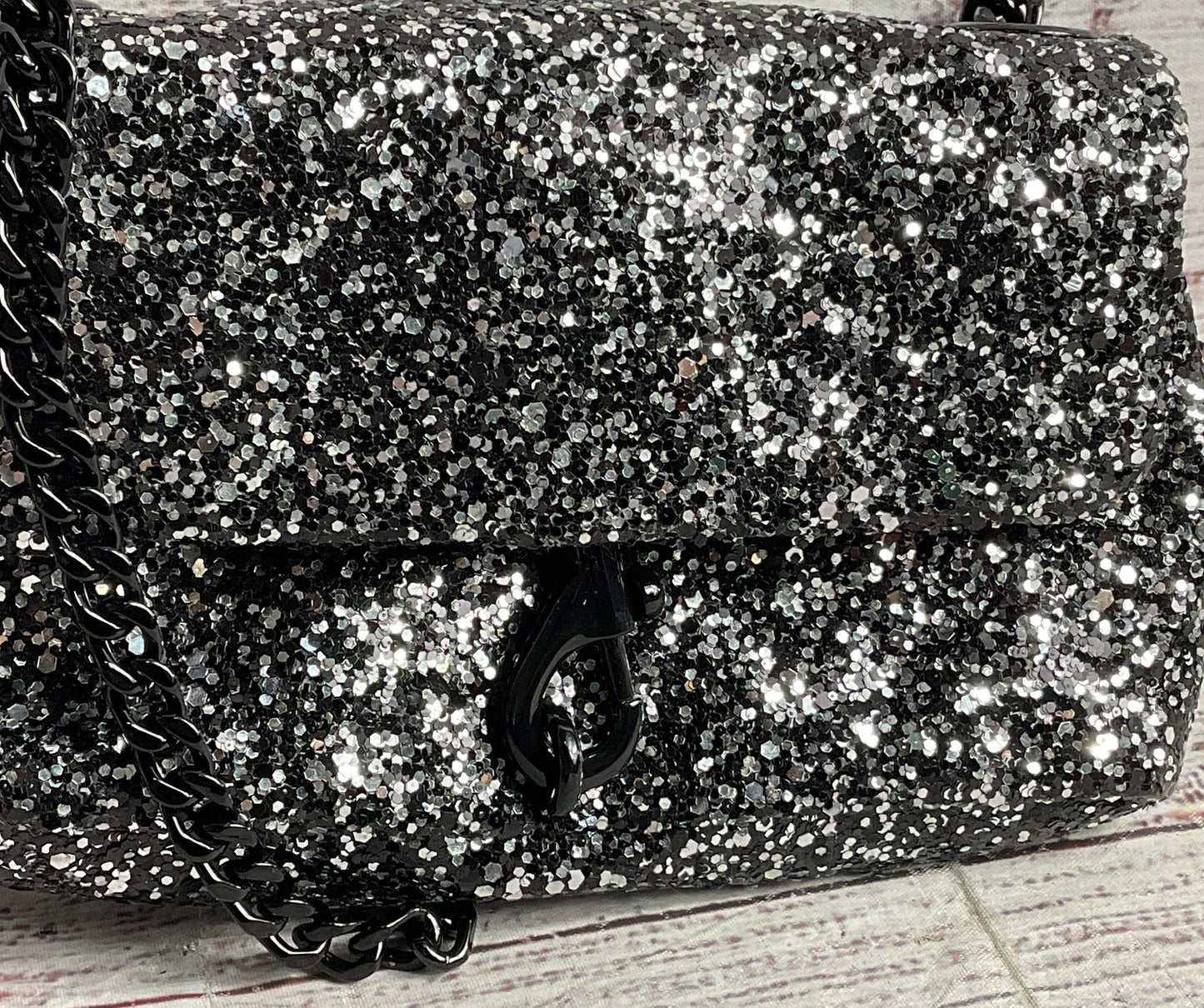 Rebecca Minkoff Edie Date Night Glitter Crossbody Bag Negro Plata Silver