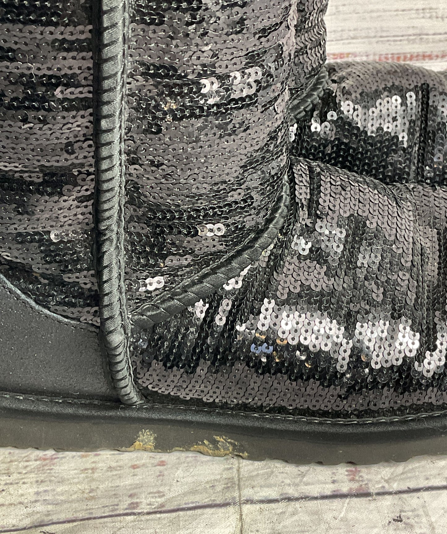 UGG Over The Knee Bailey Button Sequin Slip On Boots Black 6