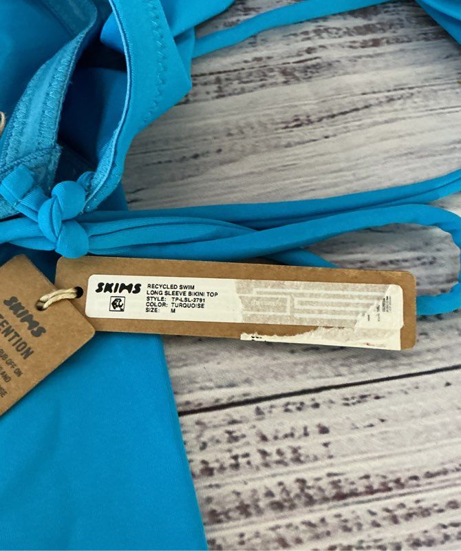 NWT Skims Turquoise LS Bikini Top Size M