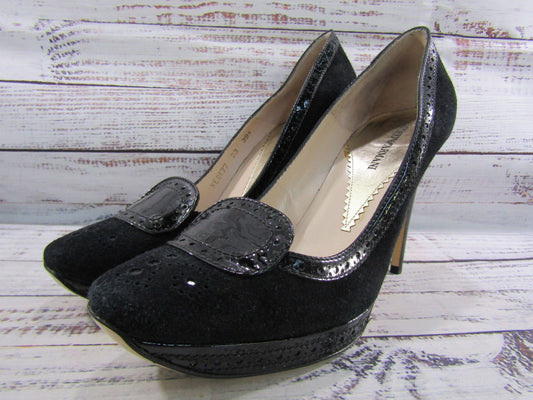 Emporio Armani Women's Black Suede Patent Leather Pumps Size 9 Made in Italy