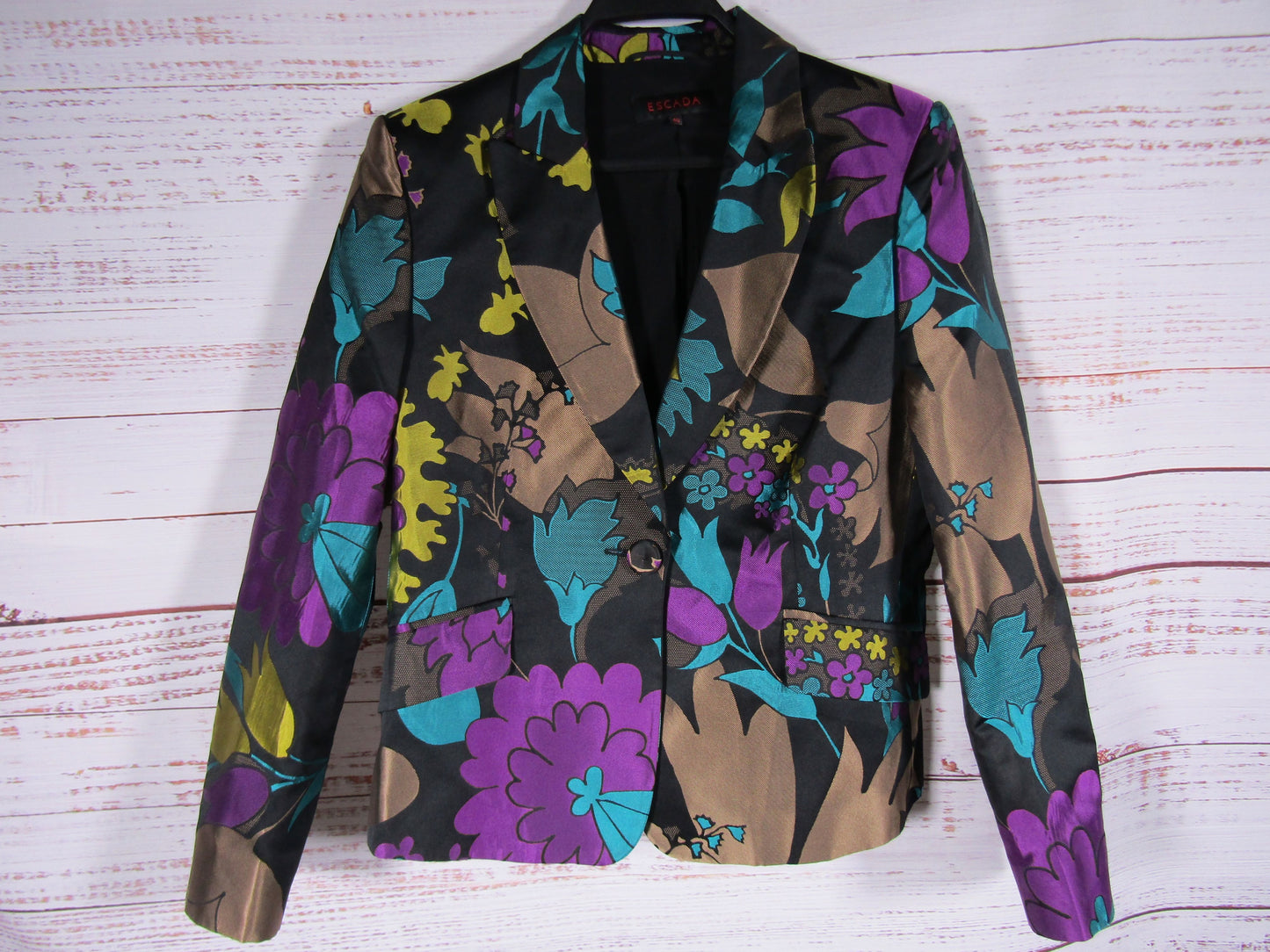 Escada Women's Multi-Color Floral Silk Blend Blazer Jacket Size 40