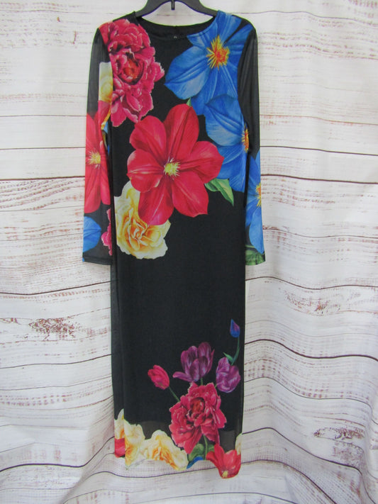 Oleg Cassini Women's Black Multi-Color Floral Print Maxi Dress Size XL