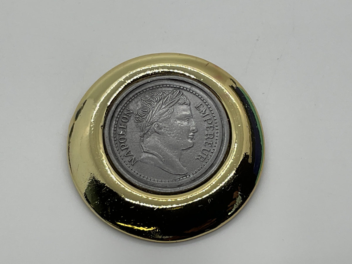 VTG. Gold Tone Napolean Emperor Coin Scarf Clip- 2"