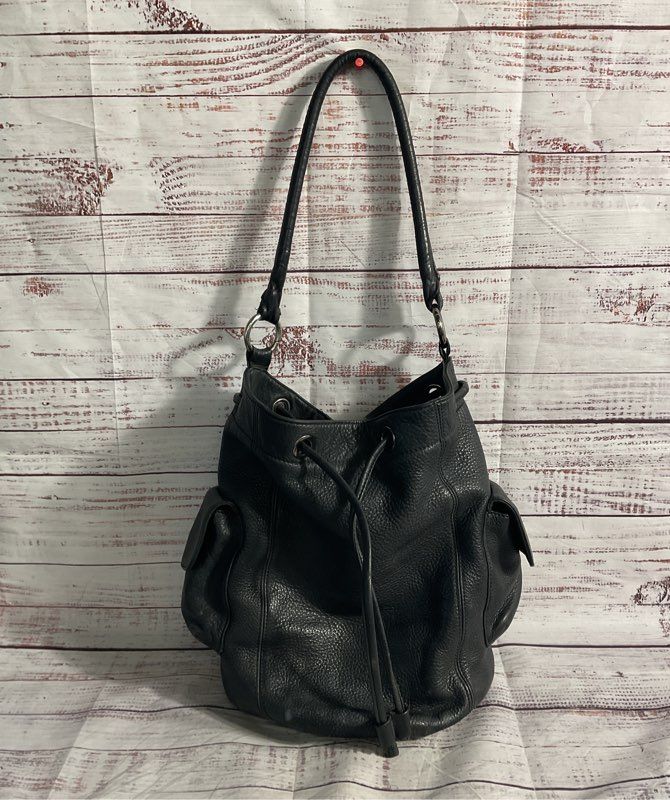Oroton Women's Black Genuine Leather Bucket & Drawstring Satchel Shoulder Bag