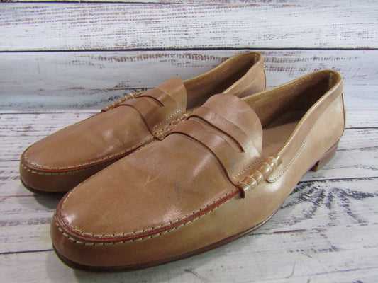Yanko Men's Tan Leather Penny Loafers Size 7