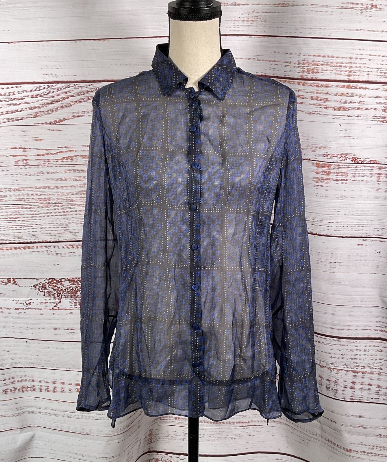 Theory Theyskens Sheer Long Sleeve Shirt Blue S