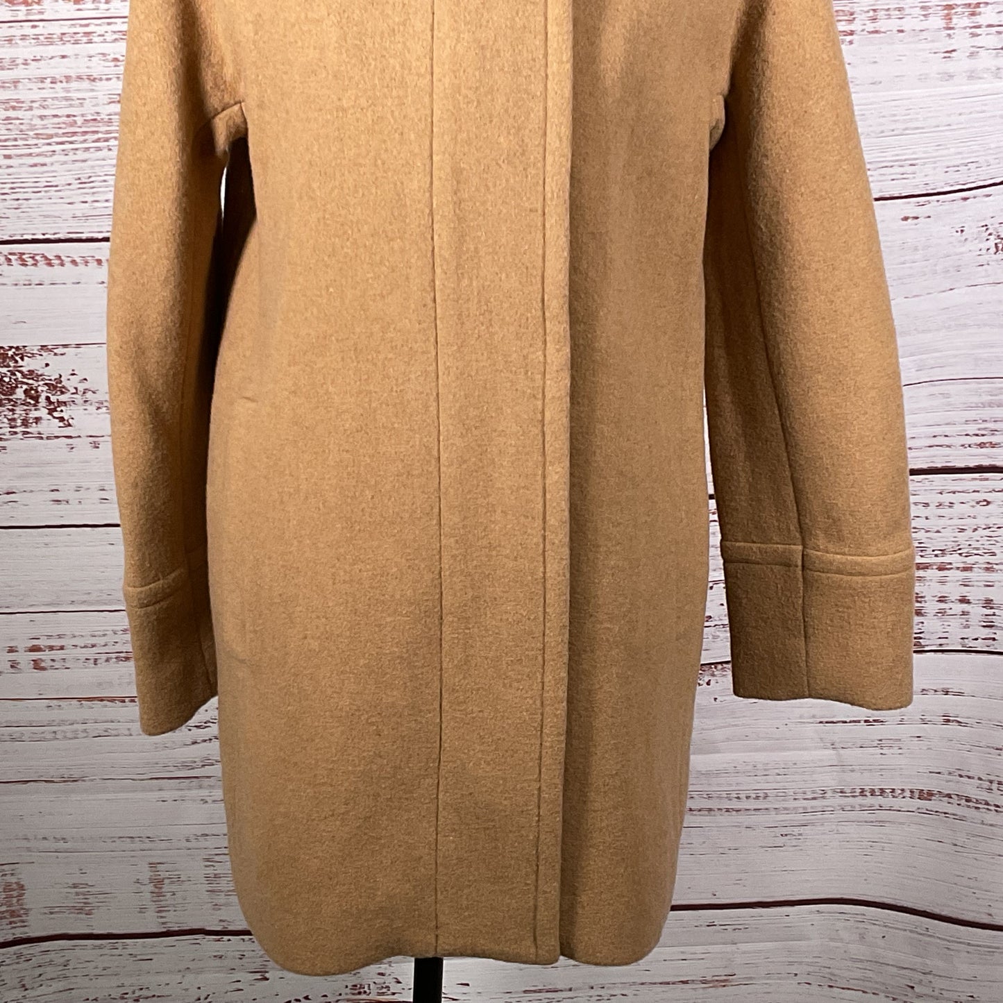 NWT J.CREW Women's Tan Wool Blend Funnel Neck Full Zip Coat- SZ 6