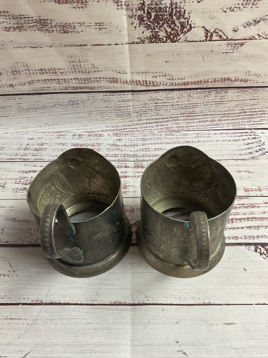 Giommet Pair Of Russian Tea Holder Cups Silverplated