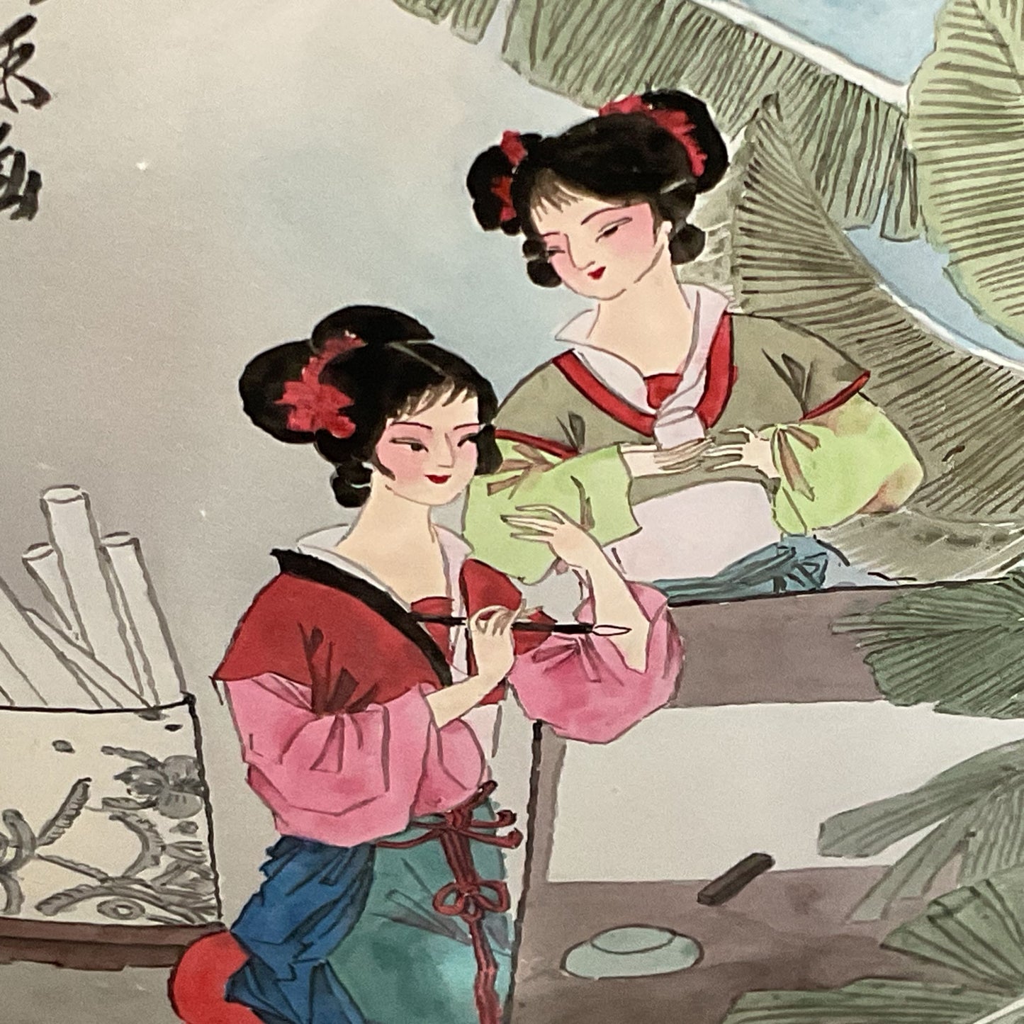 VTG./ANTIQUE Japanese Frosted Glass Reverse Hand Painted Bottle- 8.5"