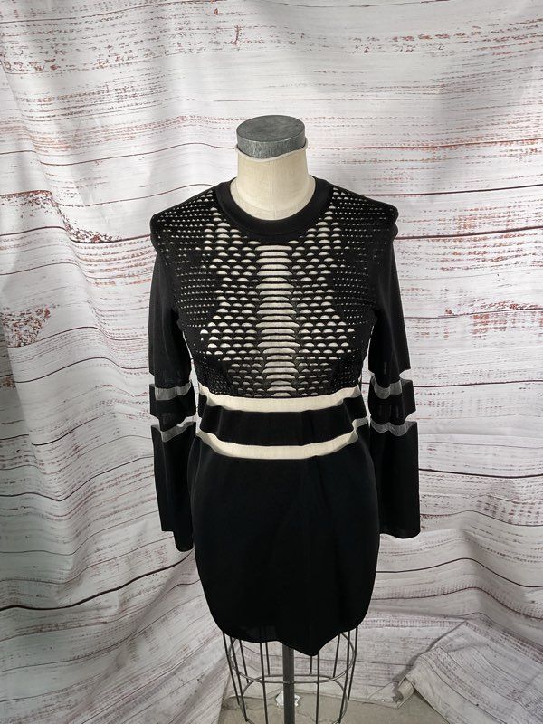 Alexander Wang x H&M Perforated Sheer Mesh Panel Long Sleeve Dress Size S
