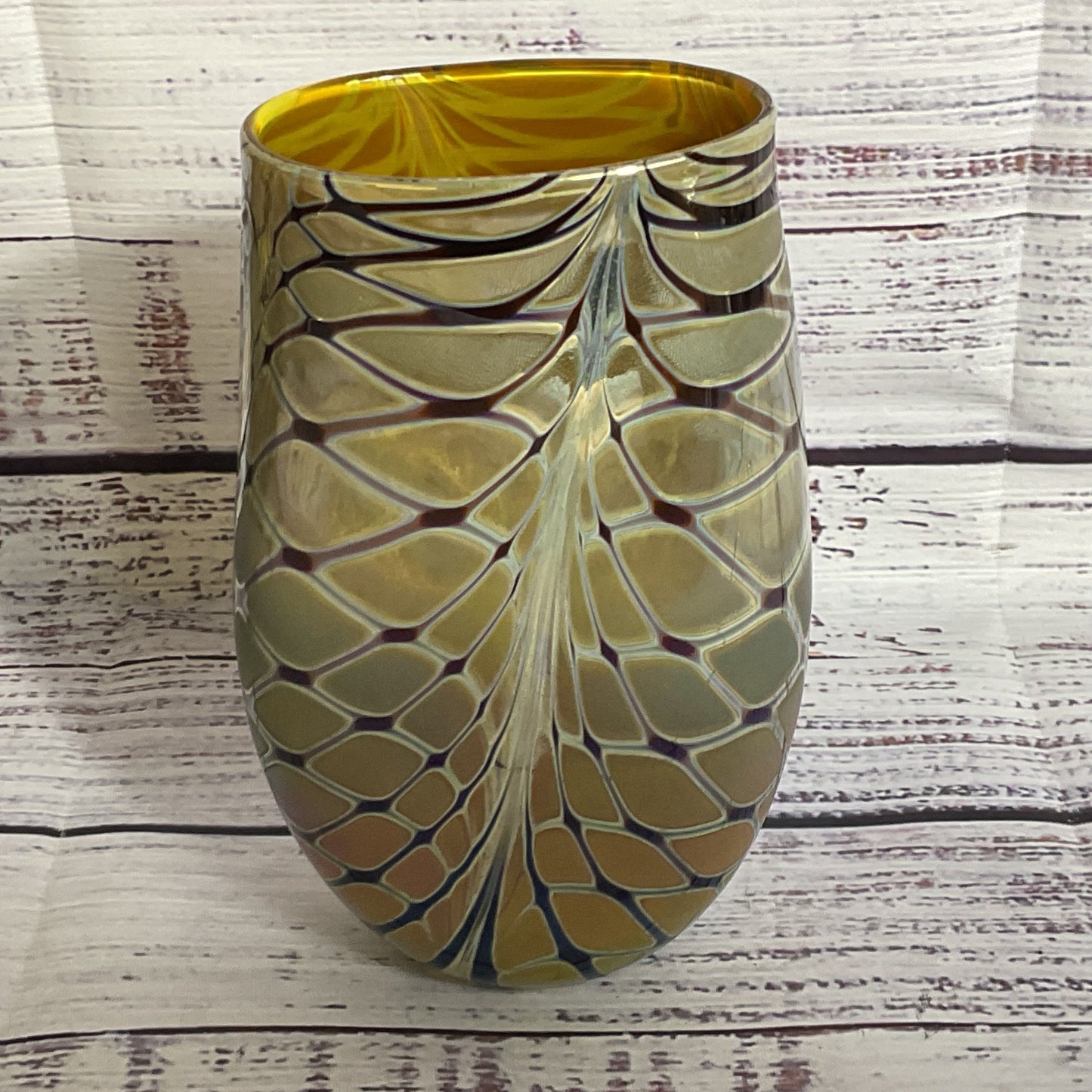 Set of 2 VTG. Signed CRAIG ZWEIFEL Iridesscent Swirl Vases- 5.25" & 6.5"