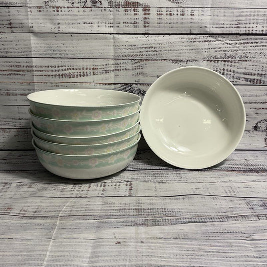 Six (6) St. James Hankook Super Strong Bone Fine China White Floral Trim Bowls