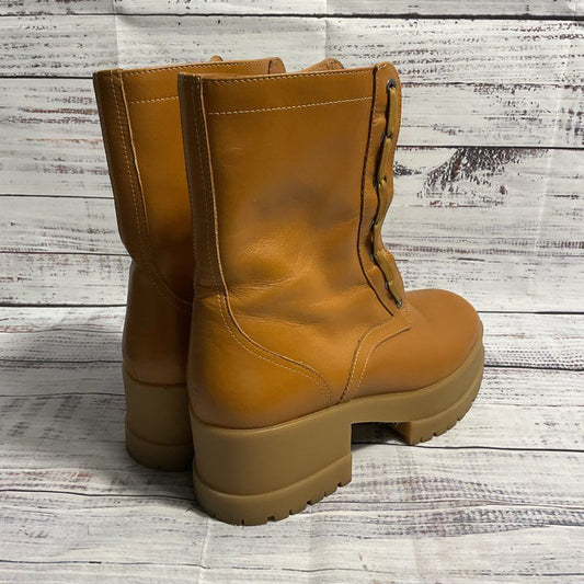 Clergerie Paris Woody Tan Leather Combat Boot Women's 8 US/38.5 EU MSRP $795