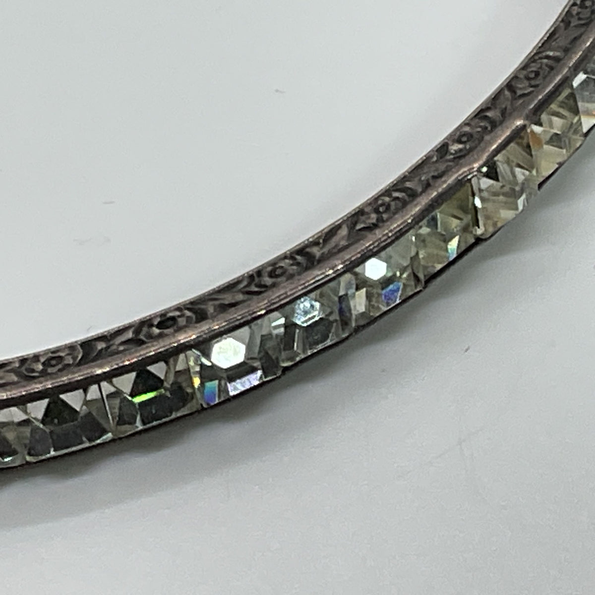 VTG. Sterling Silver & Rhinestone 6.75" Bangle Bracelet- 11.39g