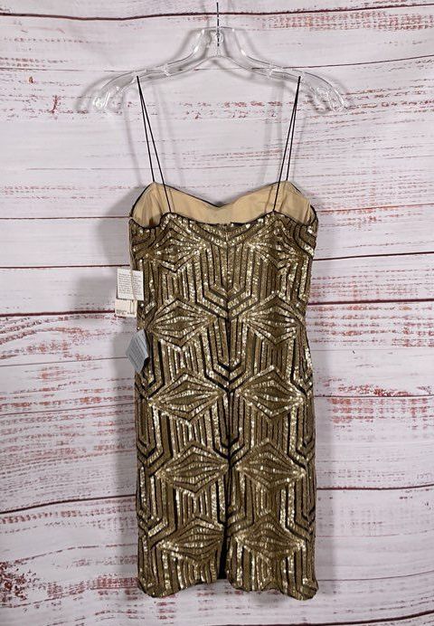 Aidan Mattox Spaghetti Strap Sequin Mini Dress Gold 6