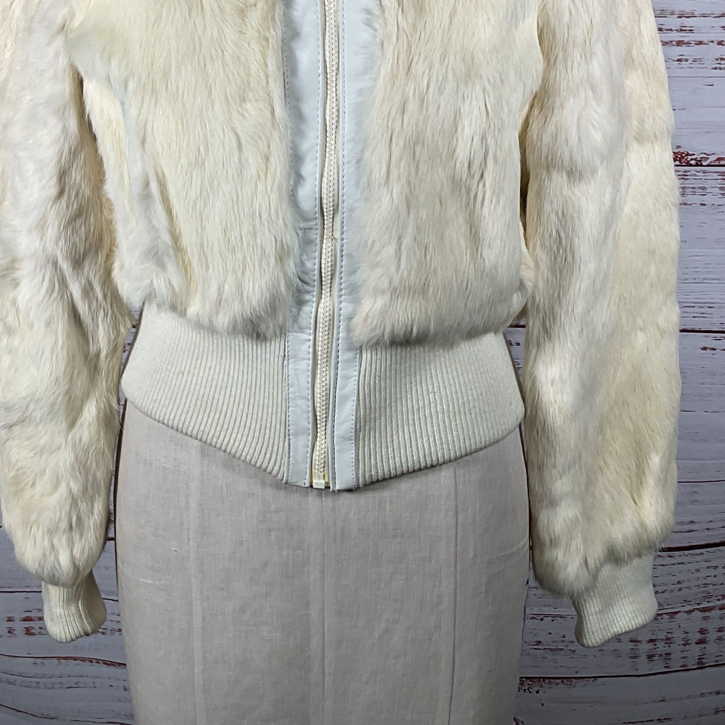 VTG. FINEST MONGOLIAN White Rabbit Fur Bomber Jacket- SZ L