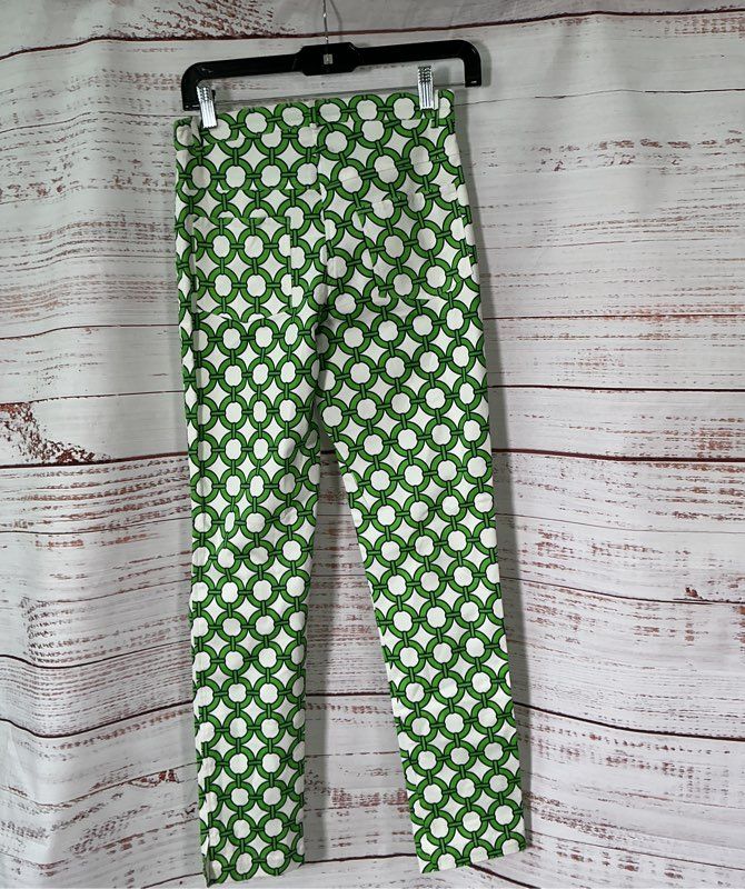 Women's Gretchen Scott Green and White Pants Cotton Blend Size S Retail $150