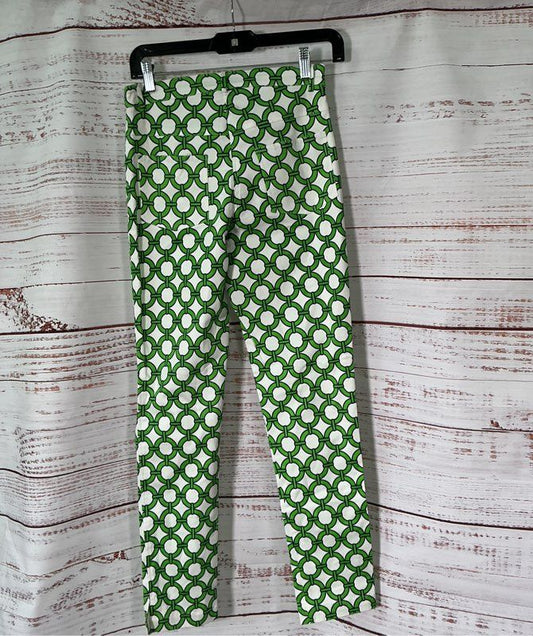 Women's Gretchen Scott Green and White Pants Cotton Blend Size S Retail $150
