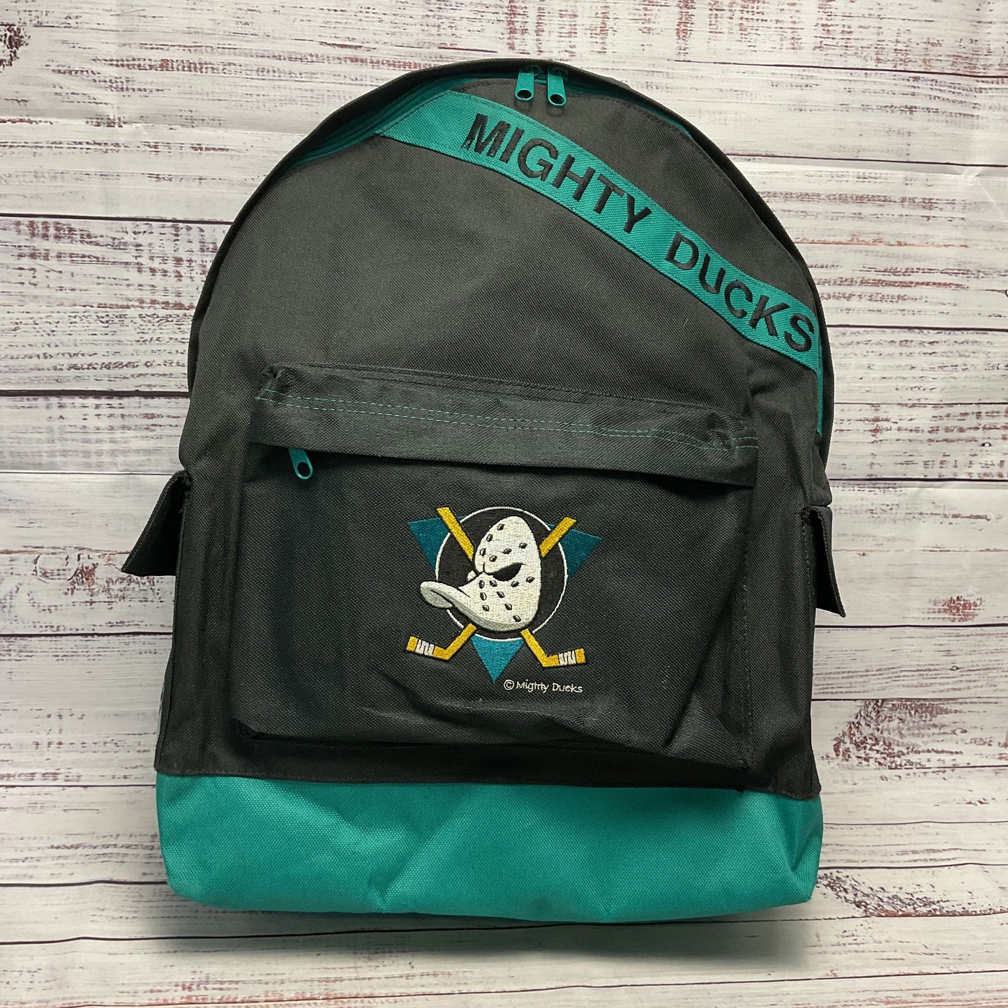 Vintage Nasco Anaheim Mighty Ducks NHL Embroidered Hockey Black Green Backpack