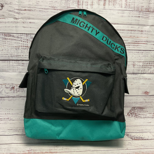 Vintage Nasco Anaheim Mighty Ducks NHL Embroidered Hockey Black Green Backpack