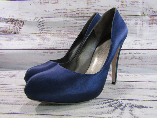 Salvatore Ferragamo Women's Blue Satin Heel Pumps Size 9 Made in Italy