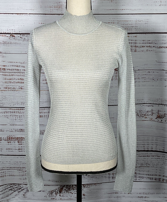 Rag & Bone Raina Lurex Striped Turtleneck Sweater Silver S