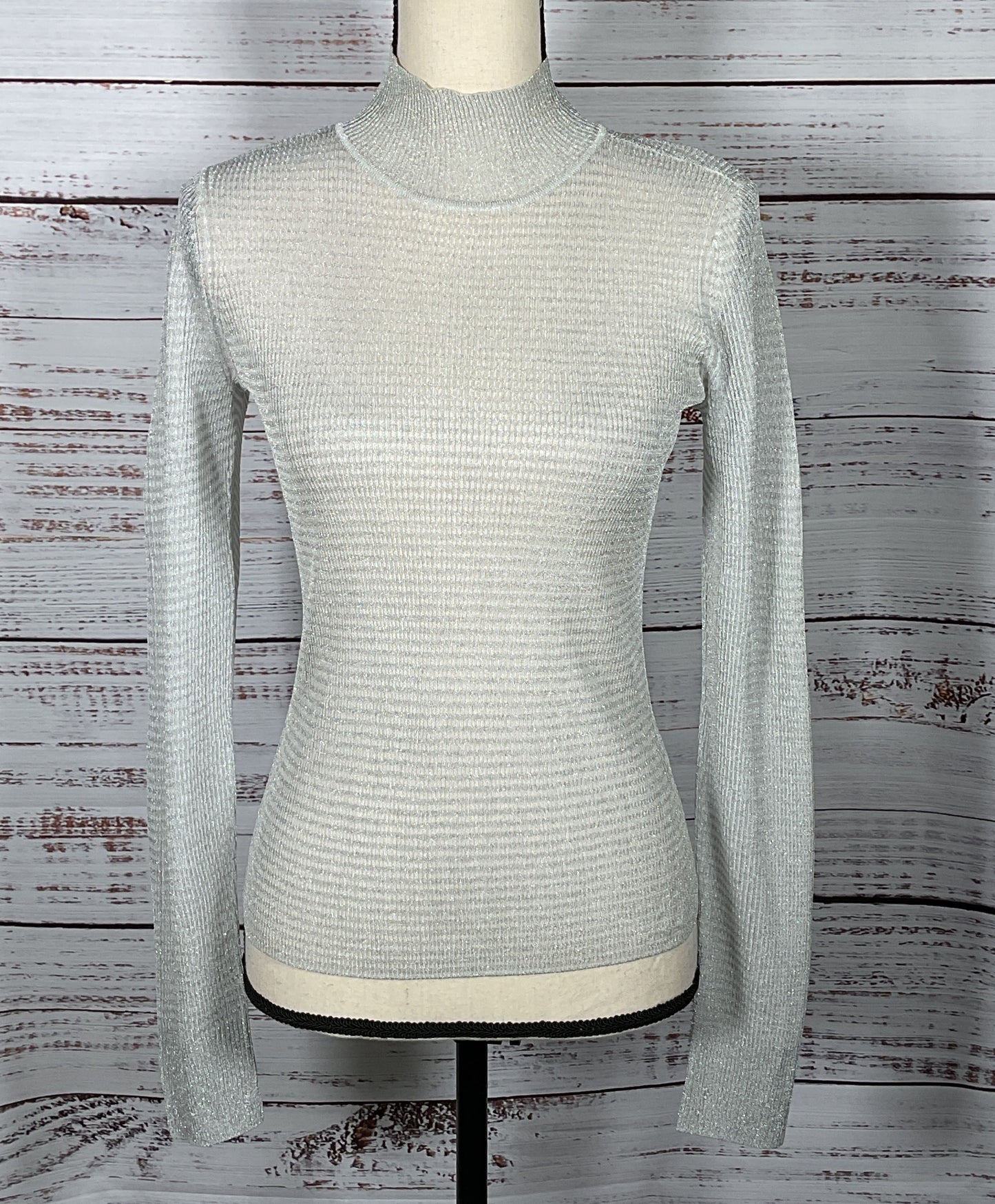 Rag & Bone Raina Lurex Striped Turtleneck Sweater Silver S