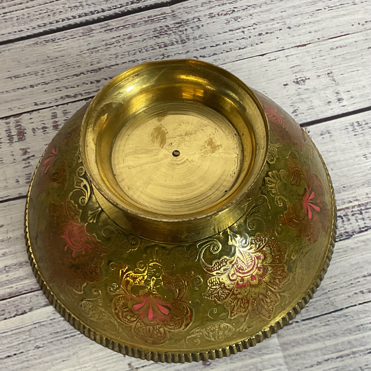 VINTAGE Brass Enamel Footed Bowl-6.5"