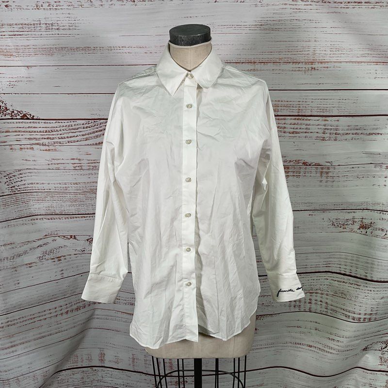 Favorite Daughter White Embroidered Logo Cuff Button Up Dress Shirt Blouse XS