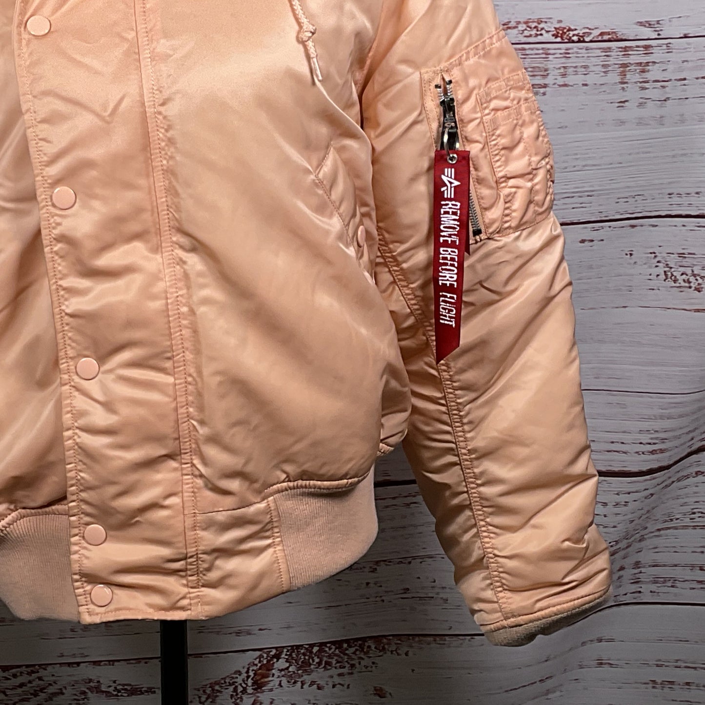 ALPHA INDUSTRIES Women's Pink/Peach Bomber Jacket with Faux Fur Hoodie- SZ M