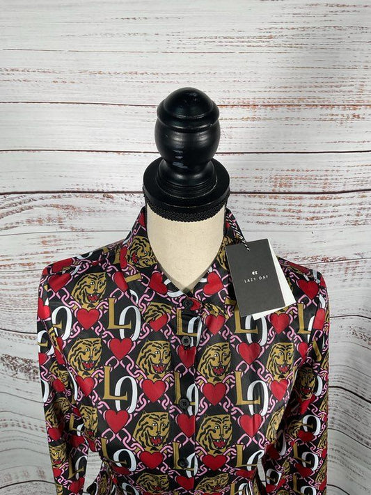 New With Tags Lazy Oaf Women's Tiger Crest Long Sleeve Button Up Shirt Size 8