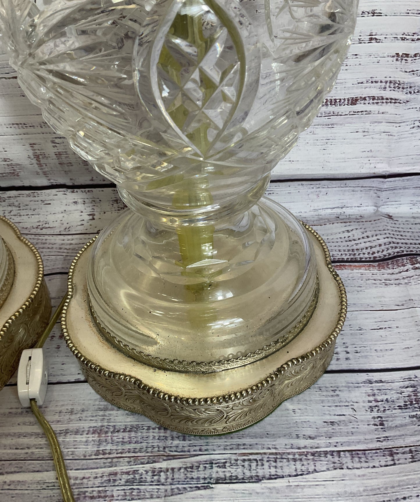 Pair of VTG. Mid Century Cut Crystal Table Lamps- 32" (NO SHADES)