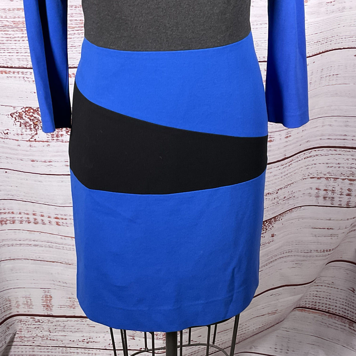 CARLISLE Women's Blue Asymmetric Pattern Long Sleeve Dress- SZ 4