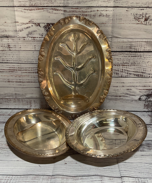 Vintage Crescent National International Silver Co Serving Trays Lot Of 3