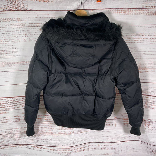 11 by Venus Williams Black Zip Sleeve Hooded Puffer Jacket - Size M