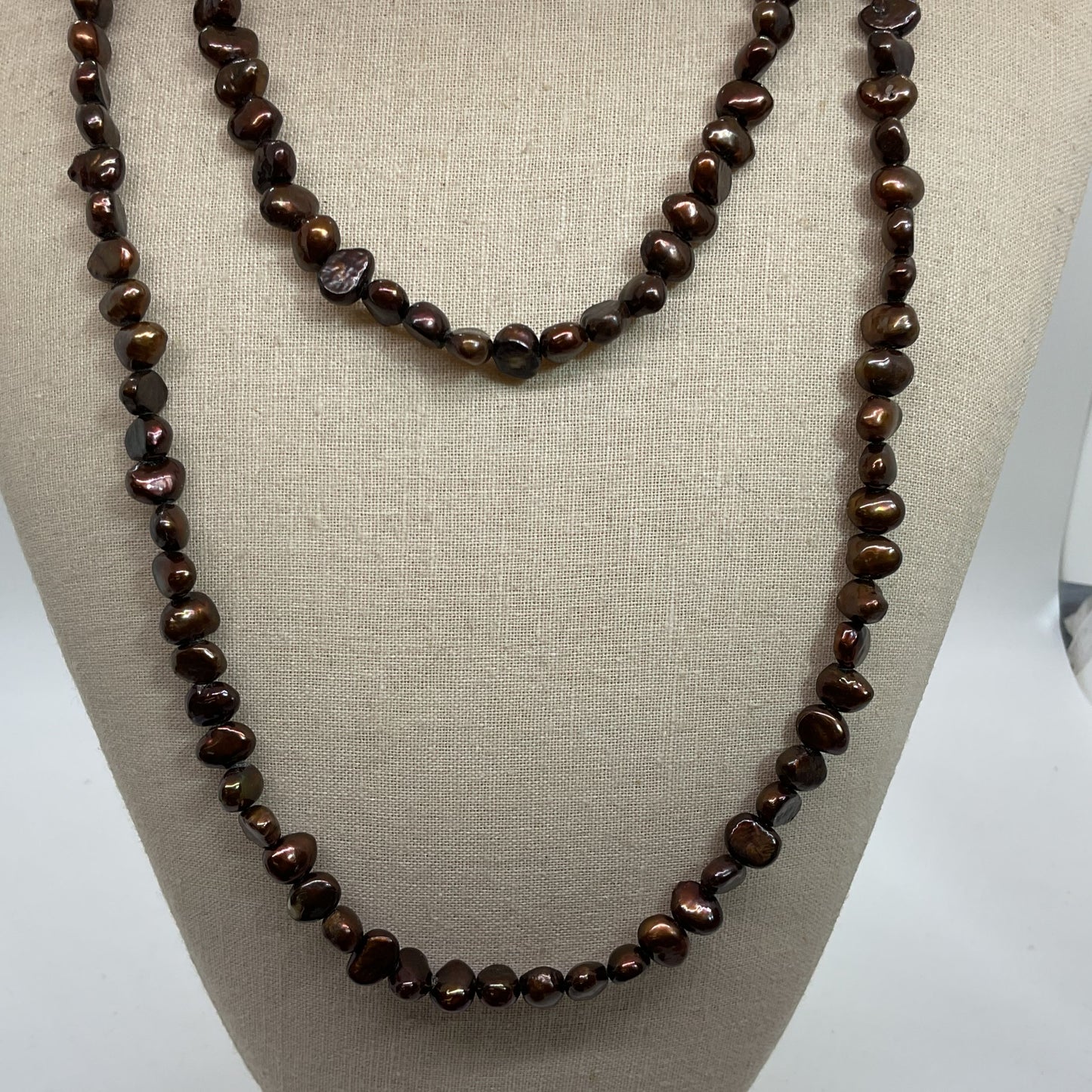 VTG. Sterling Silver & Chocolate Freshwater Pearl Beaded 46" Necklace