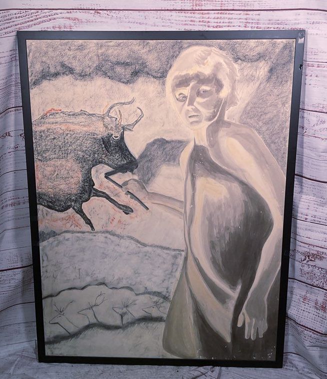 The Cave Artist Framed Drawing Signed by Barbara Katz