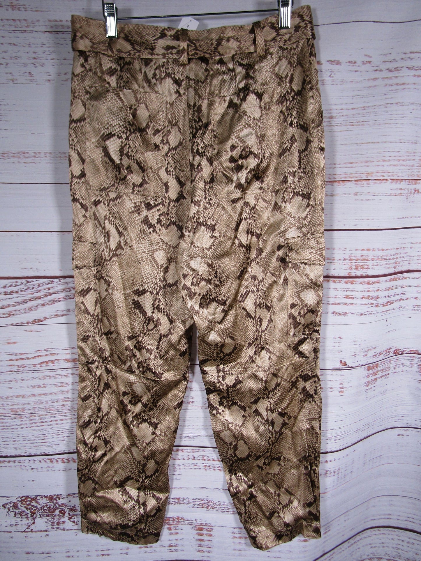 Banana Republic Allure Women's Brown Silk Python Snake Print Cargo Pants Size 6