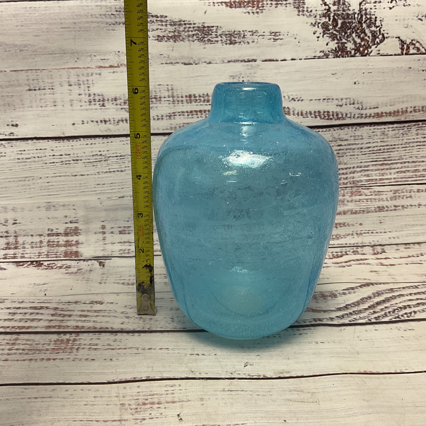 Light Blue Glass Small Bubble Vase 6.5"